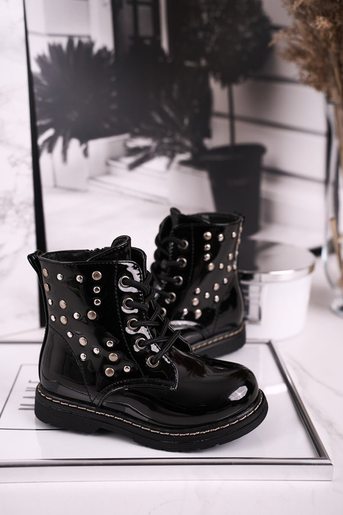 Dětské Izolované Boty Lakované Černé Fame