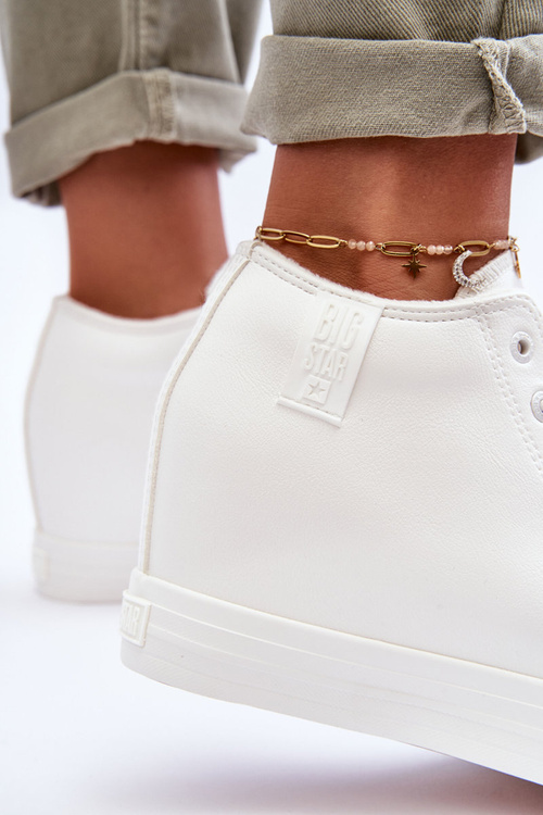 Dámské kožené tenisky na koturnu Big Star MM274002 Bílé