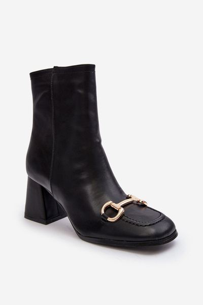 Black Pamelint Leather Vysoké podpätky s dekoráciou