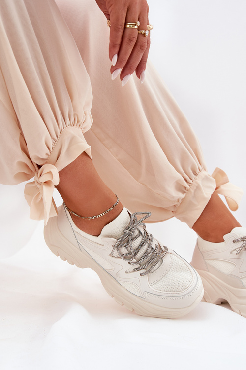 Dámské tenisky na platformě s ozdobným šněrováním béžové Evalianne