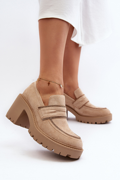 Dámske topánky na masívnom podpätku Beige Feneli