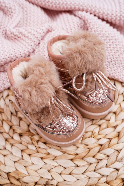 Dětské Kotníkové Boty Sněhule s Kožešinou Champagne Minnie Mouse