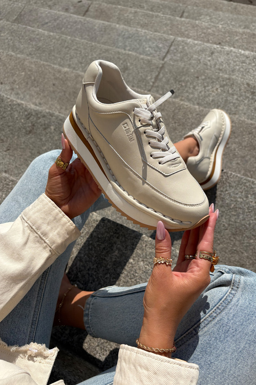 Kožené Dámske Tenisky Na Platforme Big Star RR274A334 Béžové