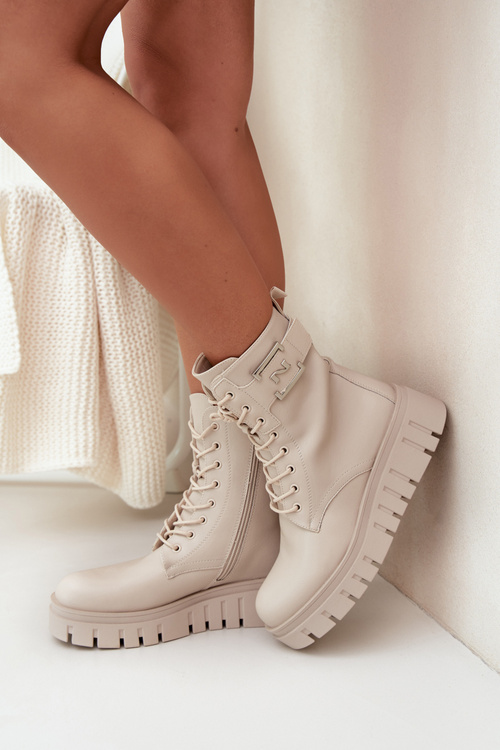 Dámské Botky Na Platformě S Ozdobným Detalem Zateplené Světle Béžové Lyrana