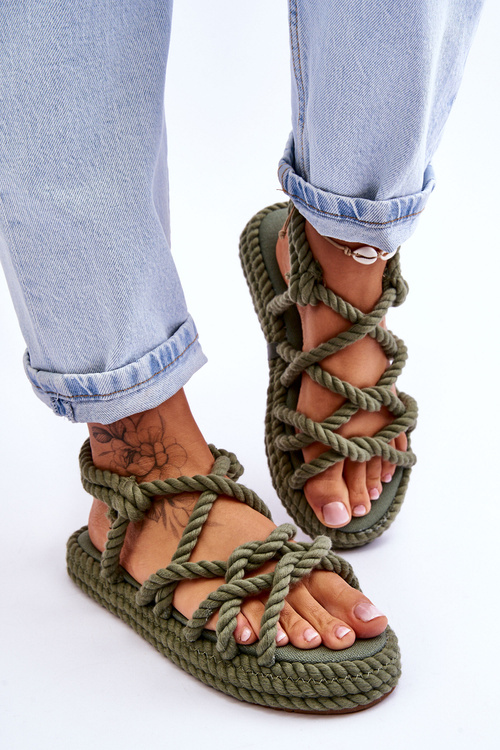 Dámska módna tkaná zelená sandále Tiffanie