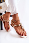 Dámske módne sandále Flip -flops s dekoratívnymi kamienkami Golden Bellia