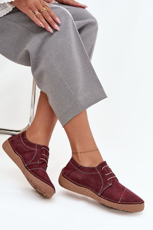 Kožené dámské polobotky s prošíváním Artiker 57C2111 bordó