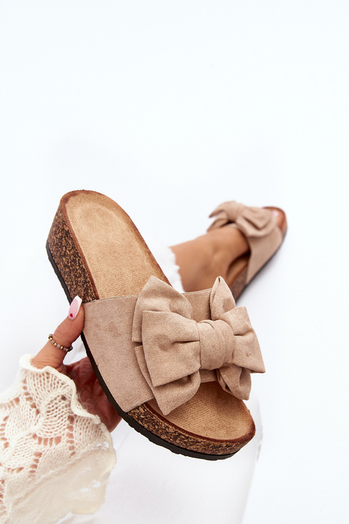 Dámské žabky na korkové platformě s mašlí khaki Tarena