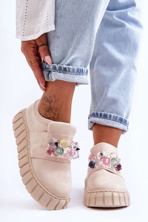 Módne posuvné športové topánky topánky s dekoráciou béžová túžba