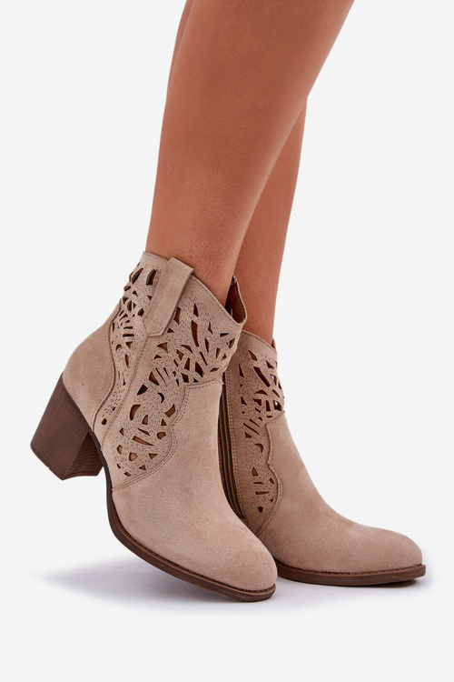 Děrované Boty Na Podpatku Béžové Nurissa