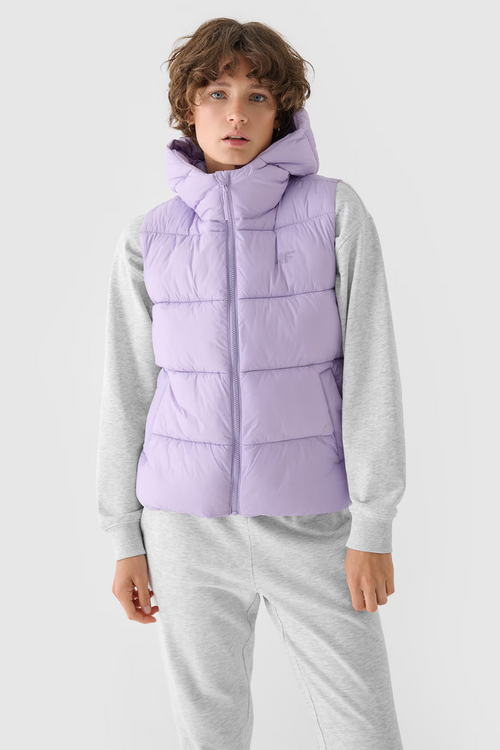 Dámský Péřový Bezrukávník S Kapucí Fialový 4F 4FWAW24TVJAF141-52S