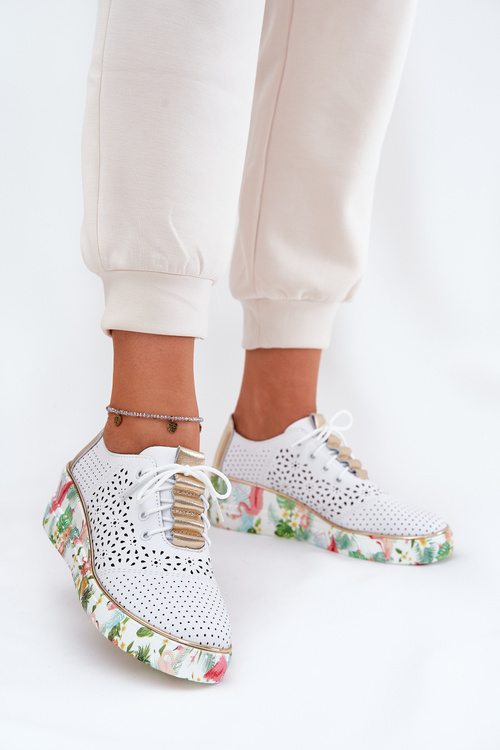 Dámské Kožené Polobotky Na Klínu Artiker 56C1800 Bílá-Zlatá