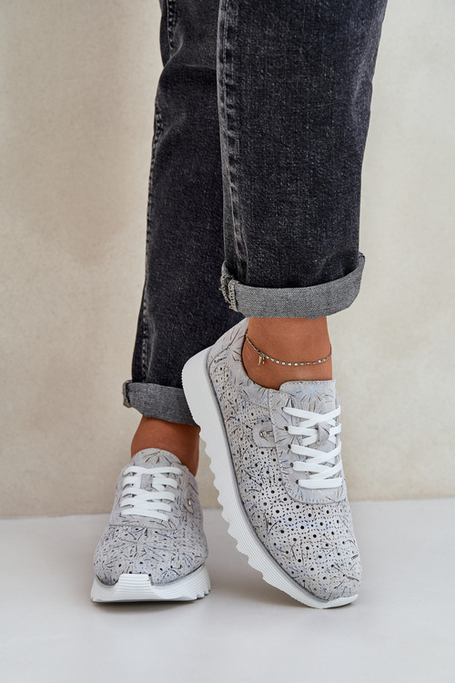 Semišové Vzorované Športové Topánky Na Platforme S Leskom D&A LR51-635 Strieborné