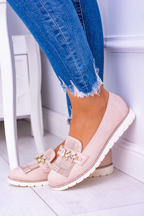 Béžové semišové mokasíny s krystaly Vivaro