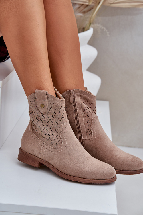 Děrované Boty Na Plochém Podpatku S.Barski HY51-063 Béžové