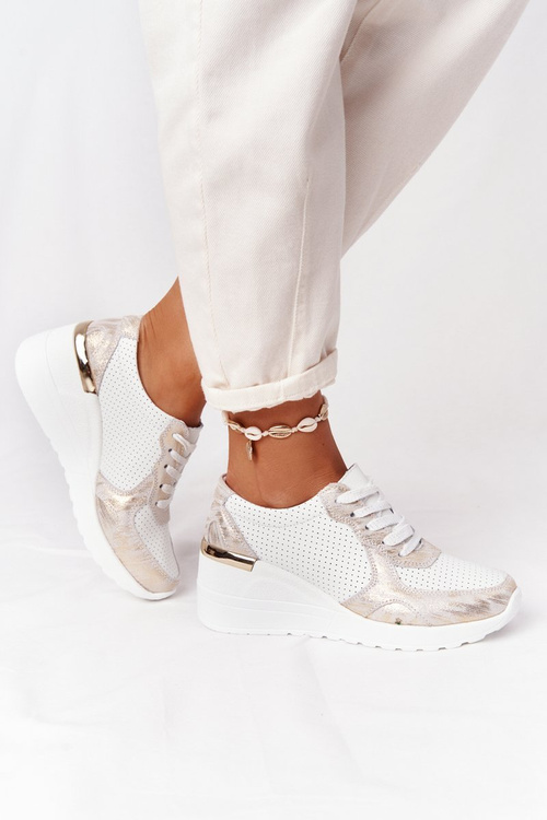 Kožené Klínové Boty Sneakersy S.Barski Bílé-Zaté