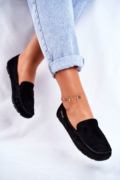 Dámske mokasíny kožené semišové čierne pappito