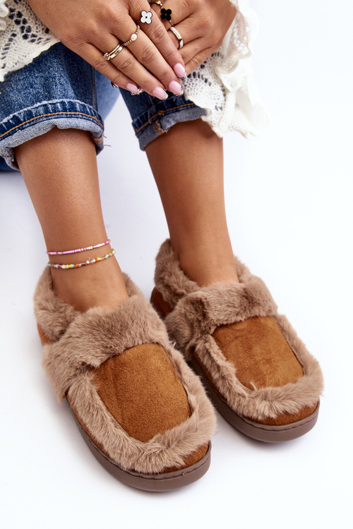 Dámske papuče s ťavou kožušinou