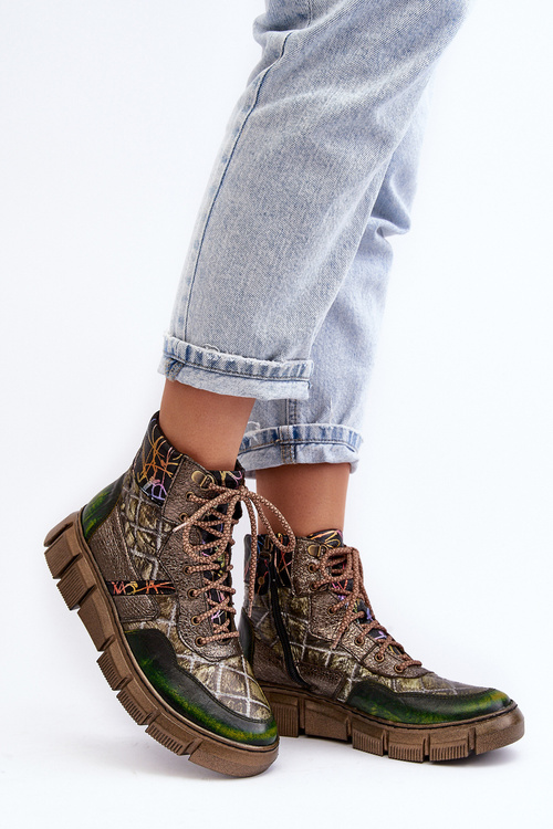 Kůže Dámské Vzorované Botky Maciejka 06145-24 Olivové
