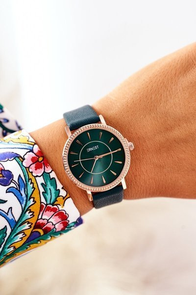 Hodinky Na Koženém řemínku Nickel Free ERNEST Tmavě Zelené