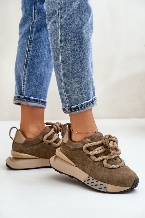 Dámske Semišové Tenisky Na Platforme S Hrubým Šnurovaním Artiker 54C1466 Svetlohnedé