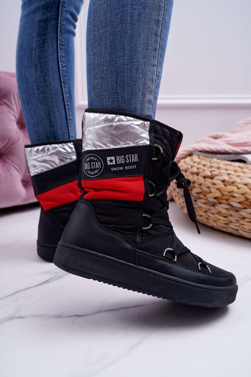 Dámske snehové topánky izolované s veľkou hviezdou Black EE274656 kožušina