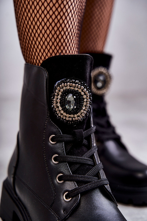 Teplé Kožené Boty S Dekorací černe Blandi