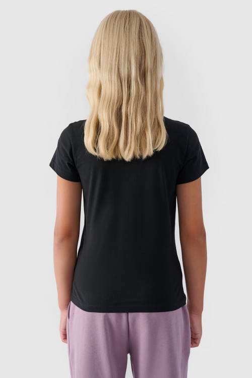 Dívčí tričko hladké bavlněné černé 4F 4FJWMM00TTSHF1658-20S