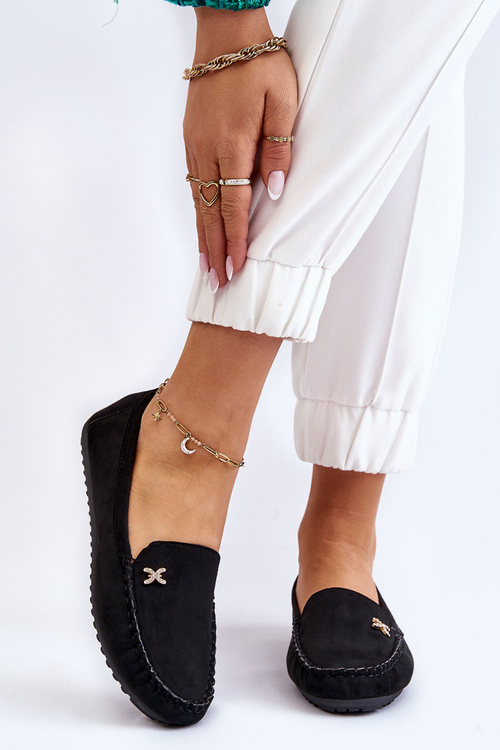 Ženské semišové mokasíny s ozdobou Black Leah