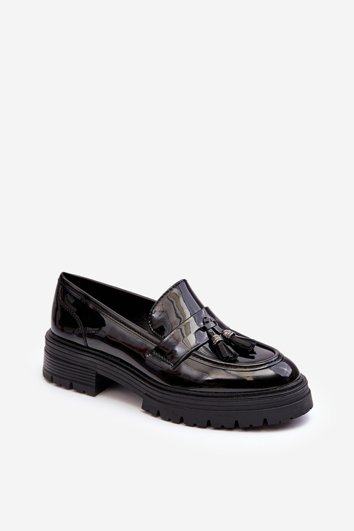 Loafersy Se Šňůrkami Lakované Černé Velenase 