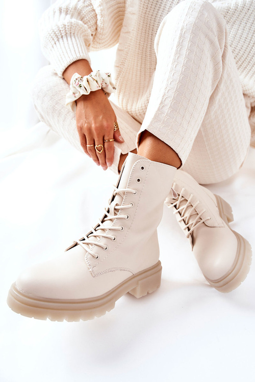 Kotníkové Ploché Workery Boty Béžové Rozelle