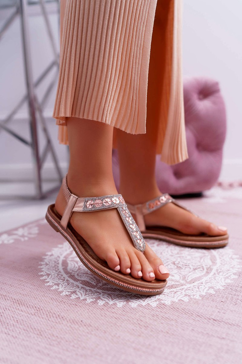 Dámské Sandály Se Zirkony Slip-on Champagne Mabellena 