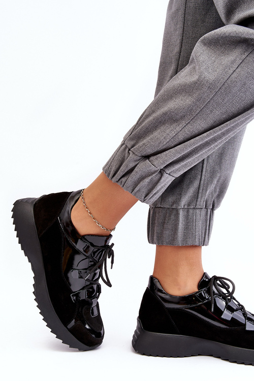 Kožené lakované dámske športové topánky M01/2 Zazoo Black