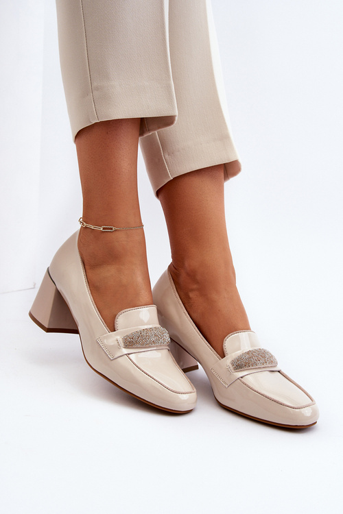 Lakýrované lodičky na podpatku béžové Felicijana