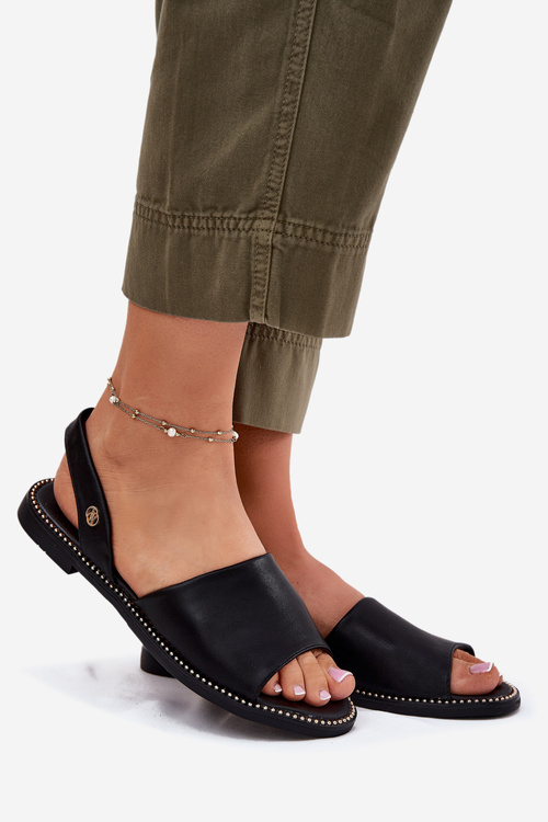 Dámske Sandále Na Plochom Opätku Eko Koža Čierne Dereka