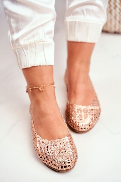 Lu Boo Dámske baleríny Pink Openwork Gold Braid Fors