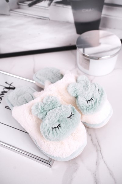 Dámské Kožešinové Jasně Zelené Papuče Rabbit