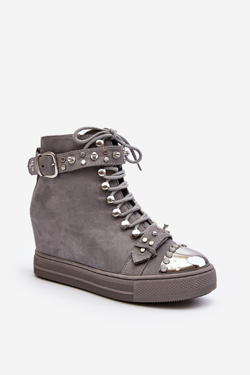 Izolované klinové topánky so semišovými kamienkami lu boo šedá