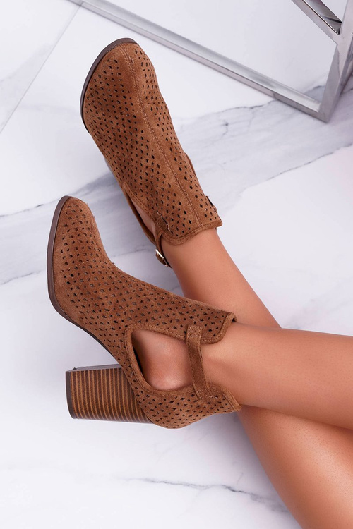 Dámské Kotníkové Boty Na Podpatku Jarní Perforované Camel GoodDay