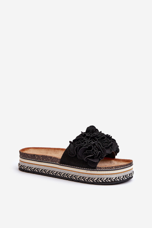Dámské Sandály Na Platformě S Ozdobami Květů Černé Nodina