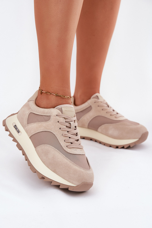 Semišové Sneakersy Na Platformě Dámské Big Star RR274897 HI-POLY SYSTEM Béžové
