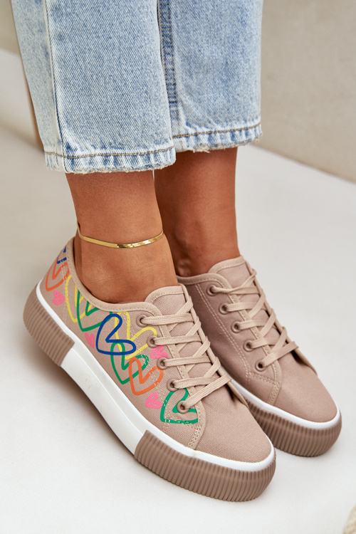 Dámske Tenisky Srdcia Tmavo Béžové Fonirea