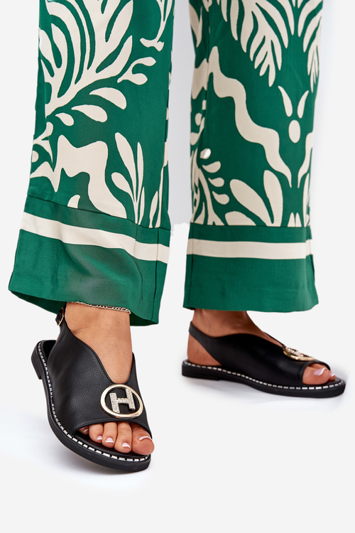 Ploché Elegantní Sandály S Dekorací Černé Iseliria