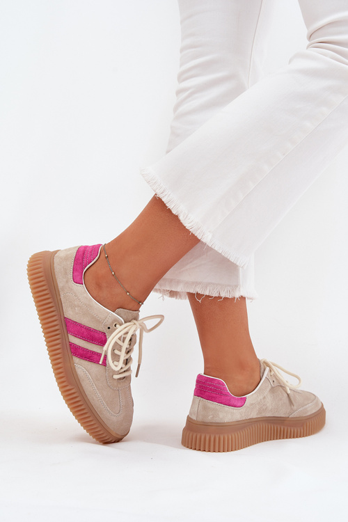 Sametové dámské sneakersy na platformě béžovo-růžové Cavira