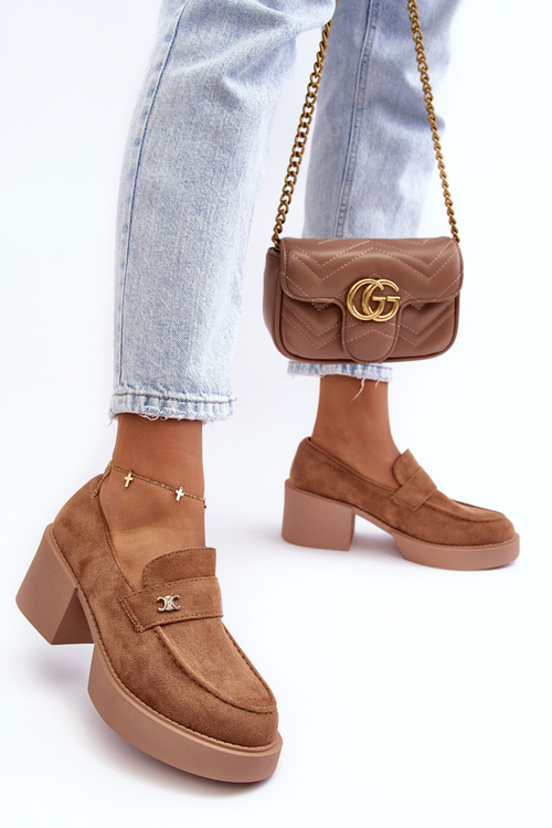 Dámské semišové polobotky na podpatku tmavě hnědé Afnir