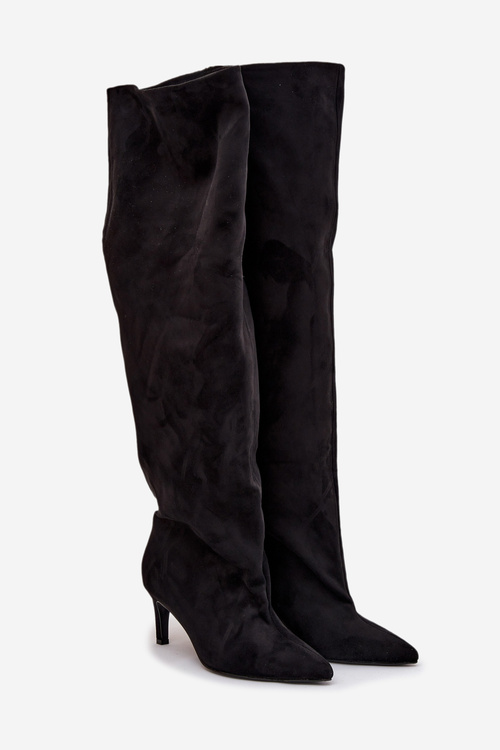 Dámske čižmy na podpätku na zaväzovanie čierne Mavilla