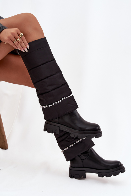 Dámske zateplené čižmy s korálkami Čierne Irvette