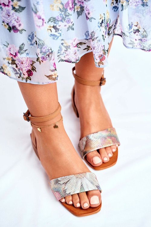 Kožené Lesklé Sandály Maciejka 04618-29 Camel