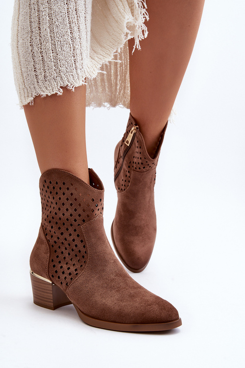 Průsvitné kotníčkové boty na nízkém podpatku hnědé Cilvana