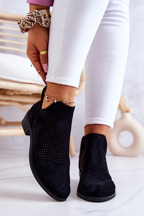 Semišové Prolamované botičky Černé Shirley